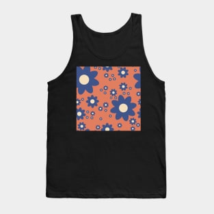 Retro style simple daisy flower in denim blue, zesty orange and off white Tank Top